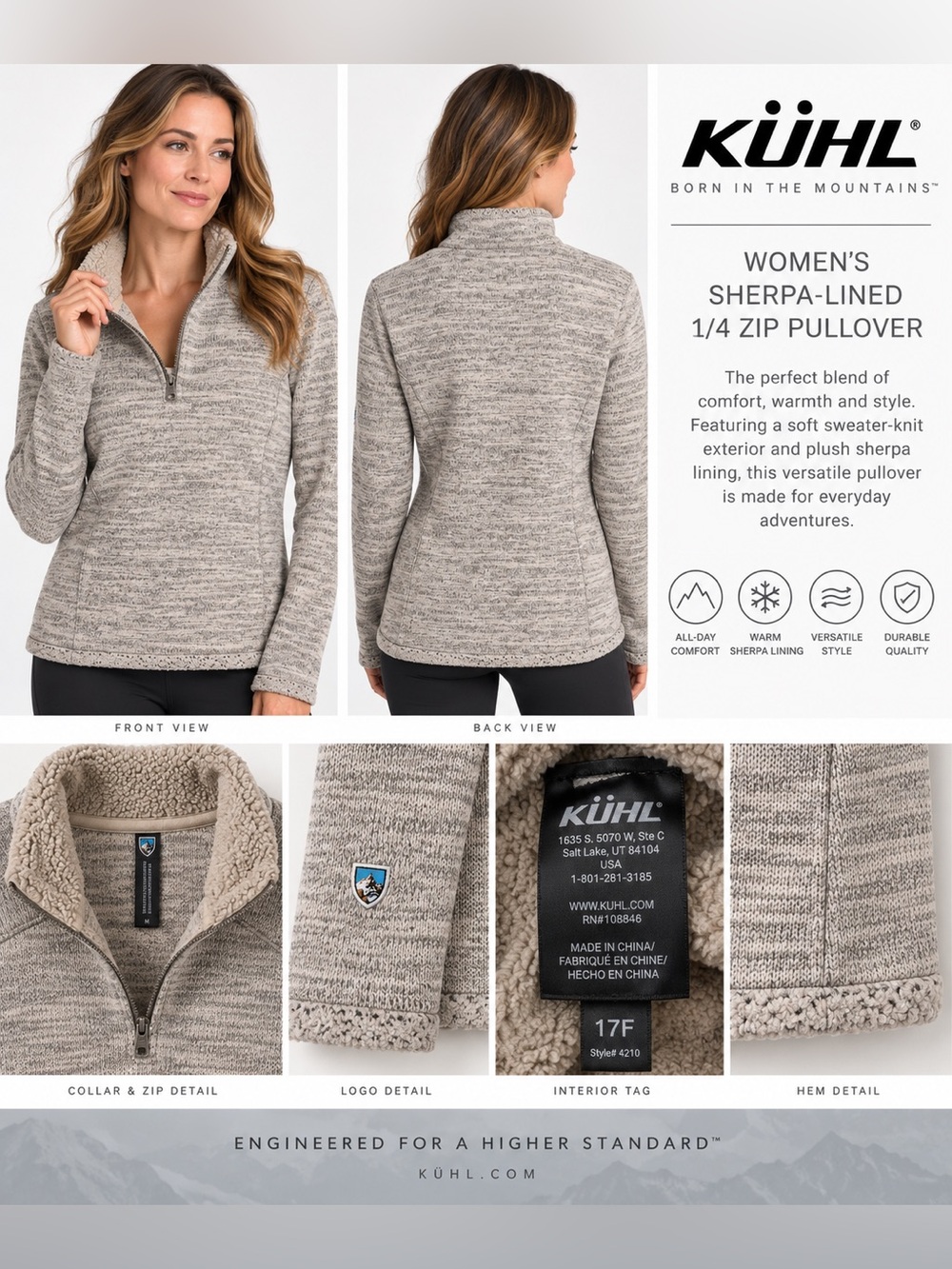 KÜHL Women's Sherpa-Lined 1/4 Zip Pullover - Heather Gray